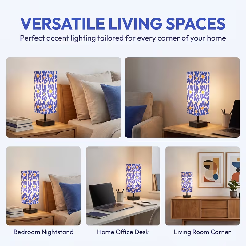 โคมไฟตั้งโต๊ะลายดอกไม้สีสันสดใ - Home Textiles Usa บทวิจารณ์และราคา